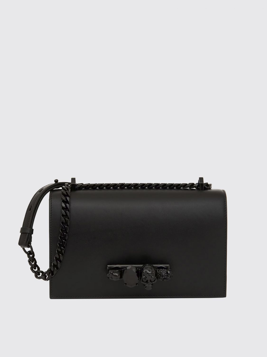 Alexander Mcqueen Crystal Skull Knuckle Leather Satchel