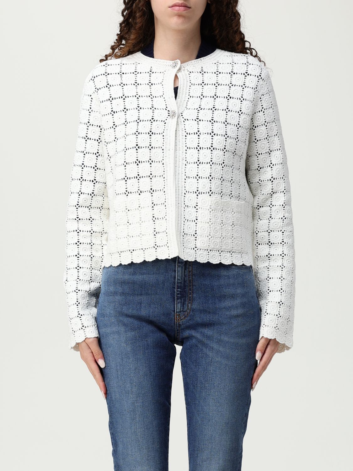 Semicouture Semi Couture Cassandra Delicate Crochet Cardigan In Neutral