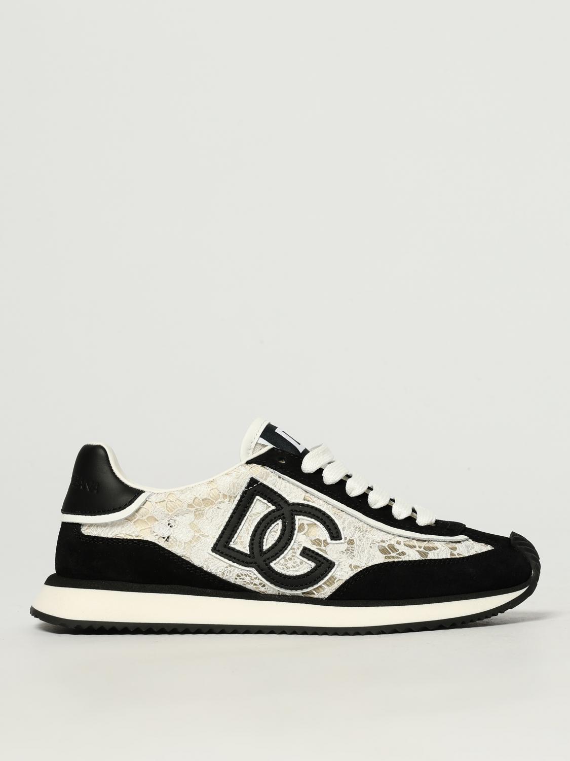 Dolce & Gabbana Black And White Low Top With Lace Details And Dg Patch On The Side In Black