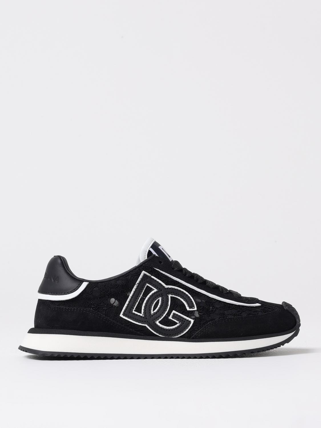 Dolce & Gabbana Dg Cushion Lace-detailed Suede Sneakers Shoes In Black