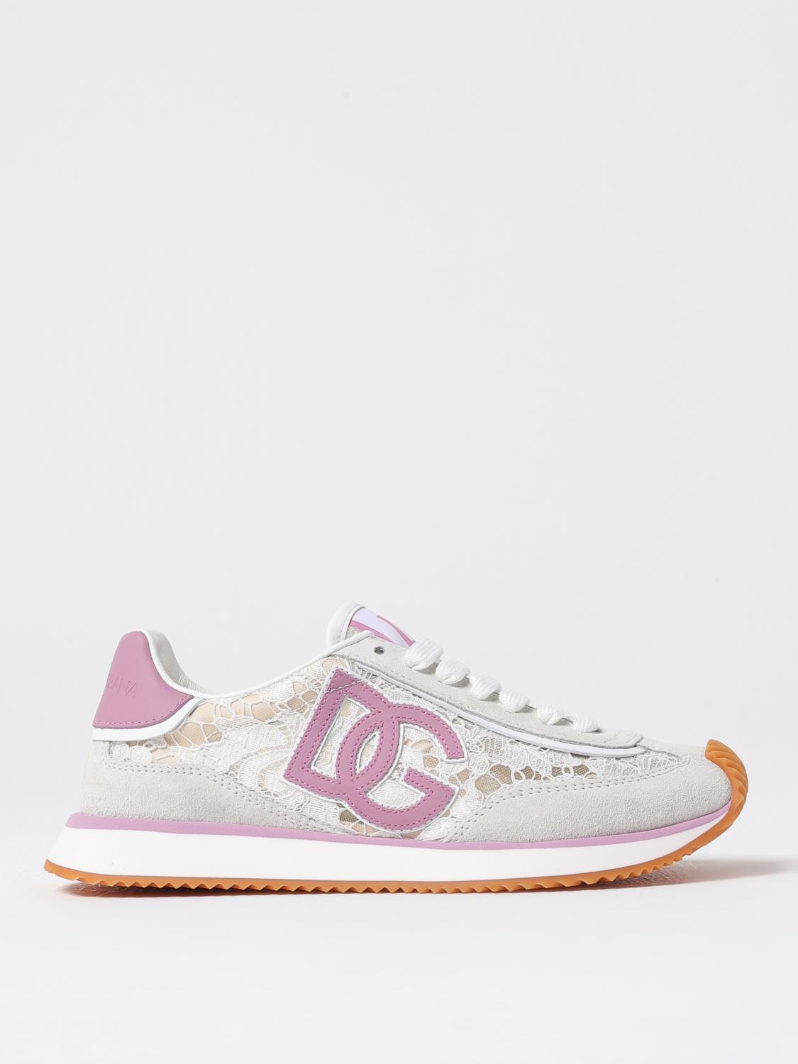 Dolce & Gabbana White Low Top With Lace Details And Dg Patch On The Side In Fabric And Suede Blend Woman In Multi