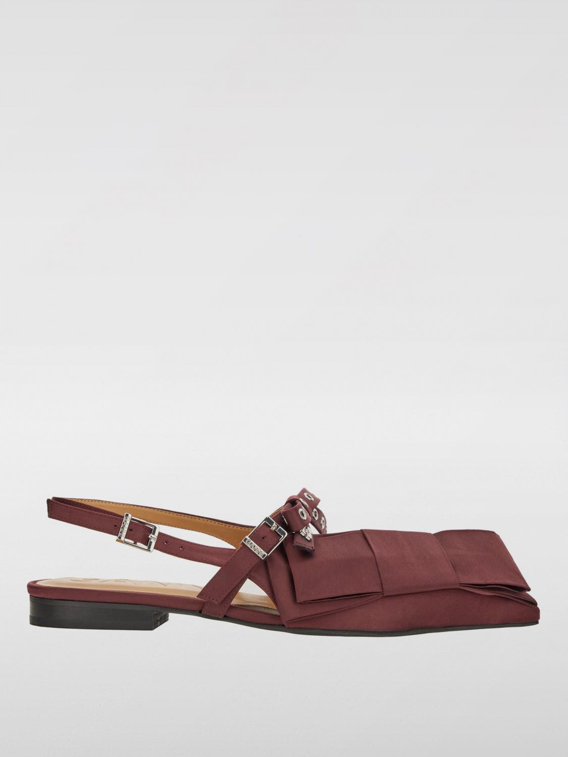 Ganni Big Bow Pointed Toe Slingback Flat In Burgundy