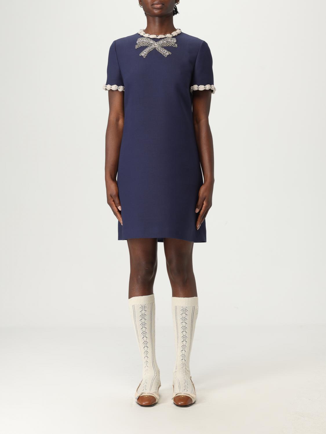 Valentino Knee Length Dress Short Sleeves In Blue