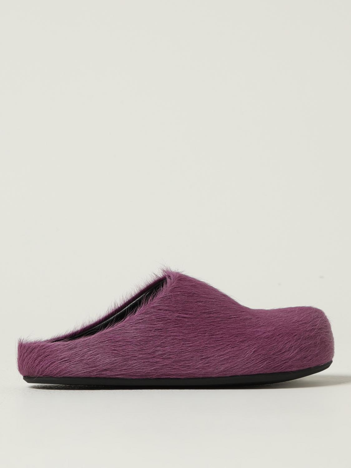 Marni Prune Violet Calf Hair Fussbett Mules In Purple
