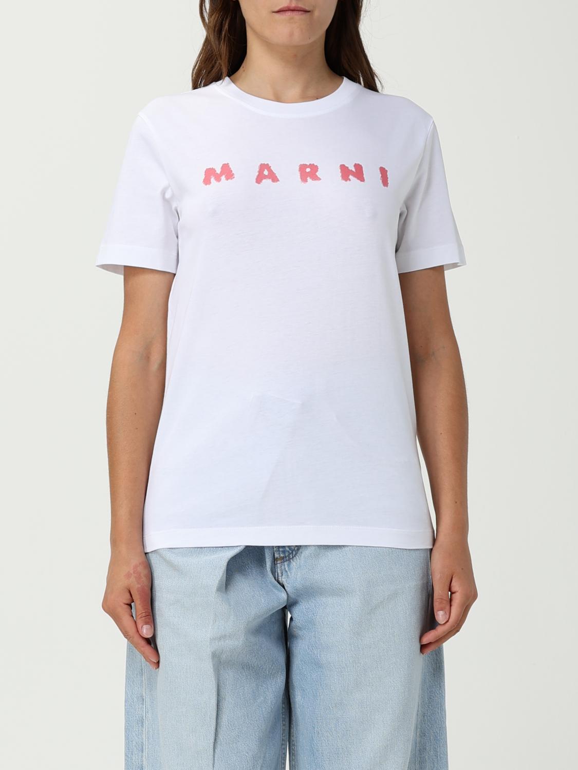 Marni White Jersey T-shirt With Scribbled Logo In Gray