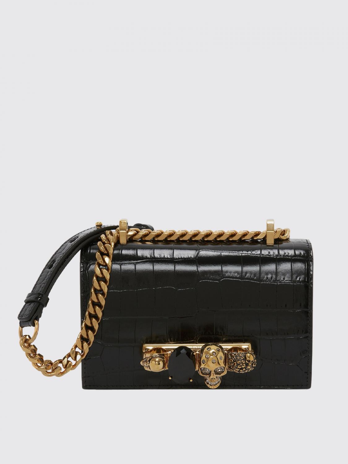Alexander Mcqueen Crocodile Chain Shoulder Bag With Decorative Embellishments
