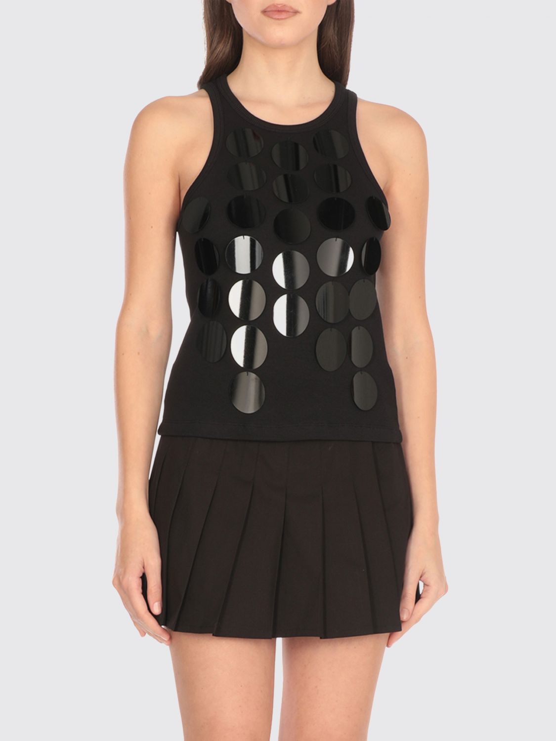 Msgm Black Top With Maxi Paillettes In Black