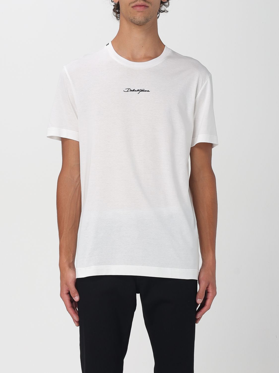 Dolce & Gabbana White Crewneck T-shirt With Signature Logo In Cotton Man In Neutral