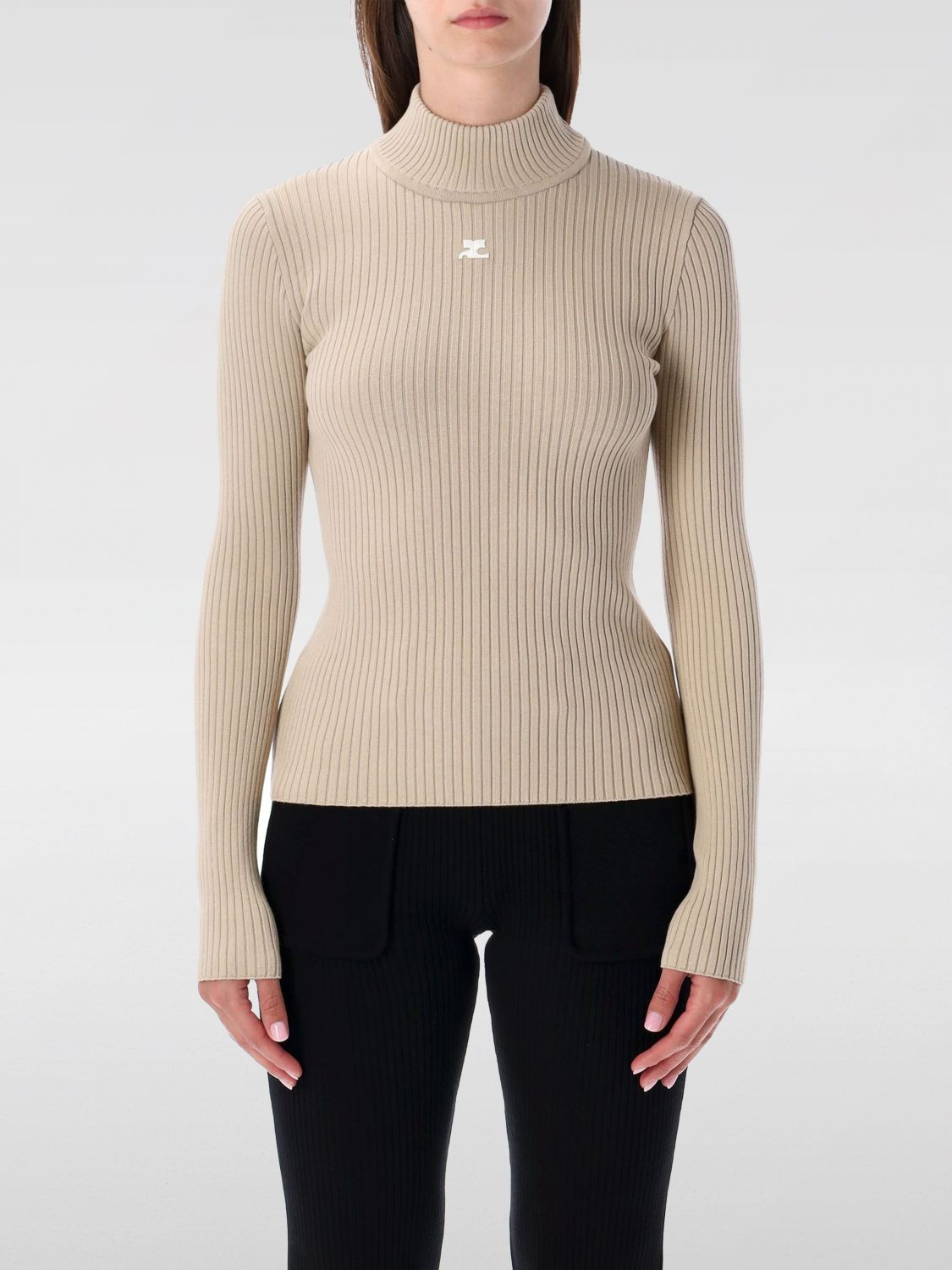 Courrèges Courreges Re Edition Ribbed Funnel Neck Sweater In Neutral