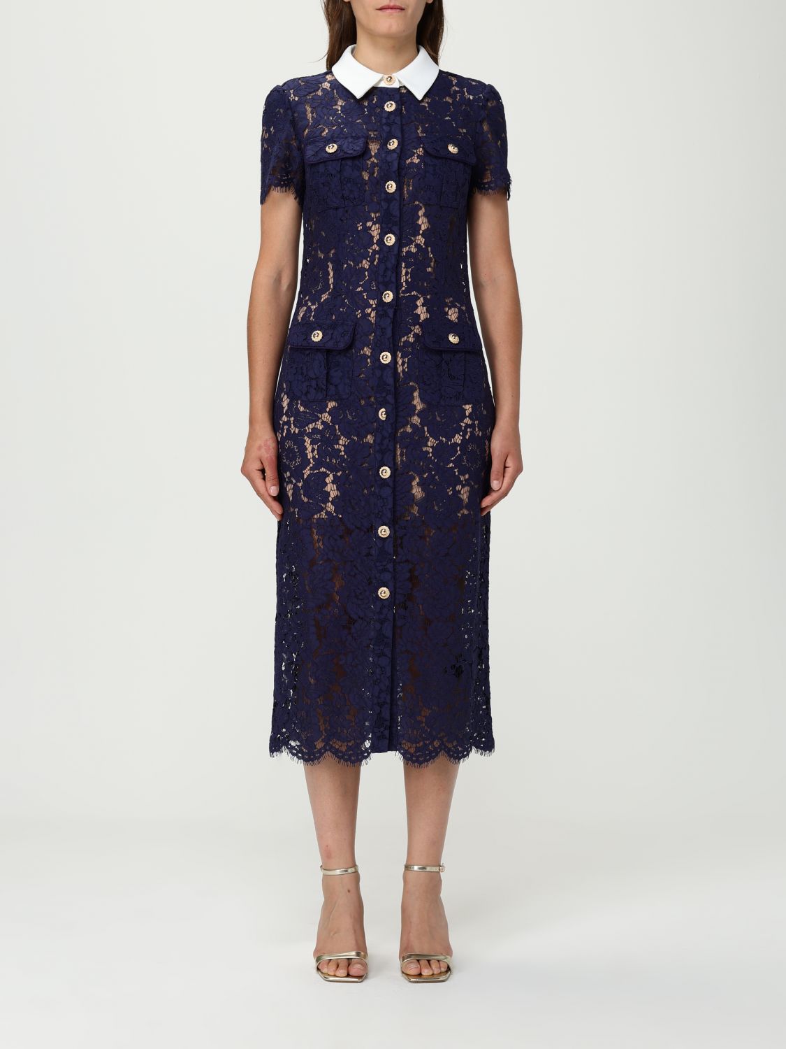 Self-portrait Self Portrait Women Lace Contrast Collar Midi Dress In Blue