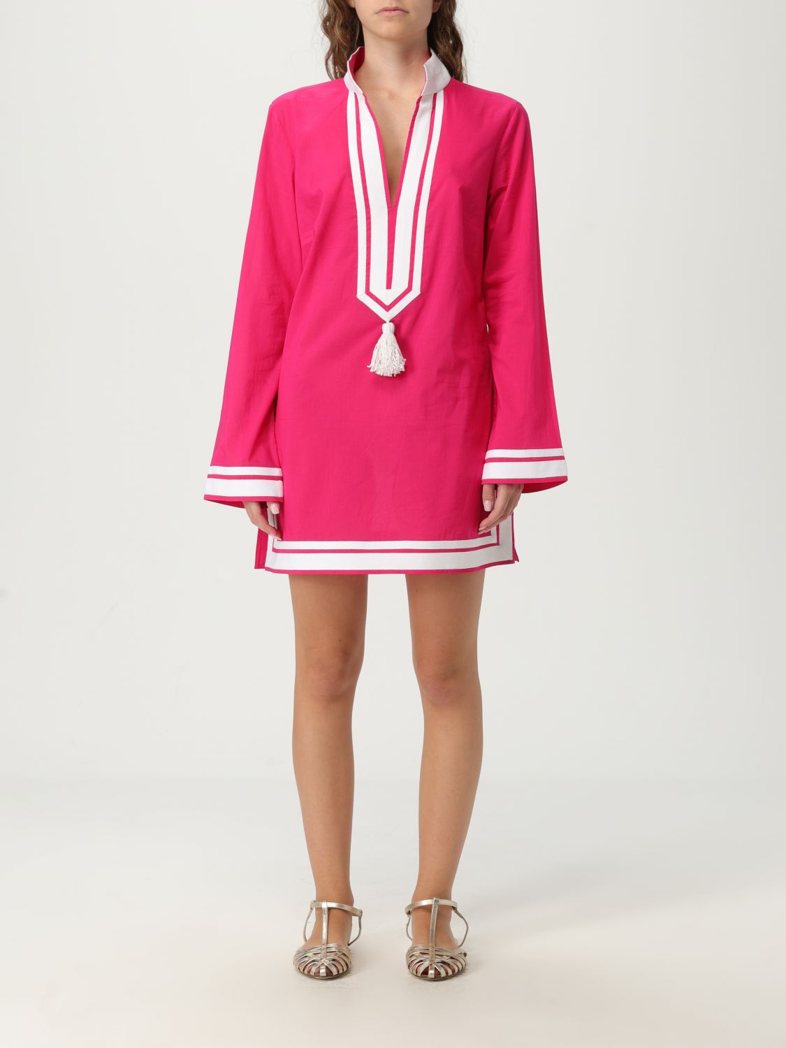 Tory Burch Cotton Short Dress With Contrasting Profiles