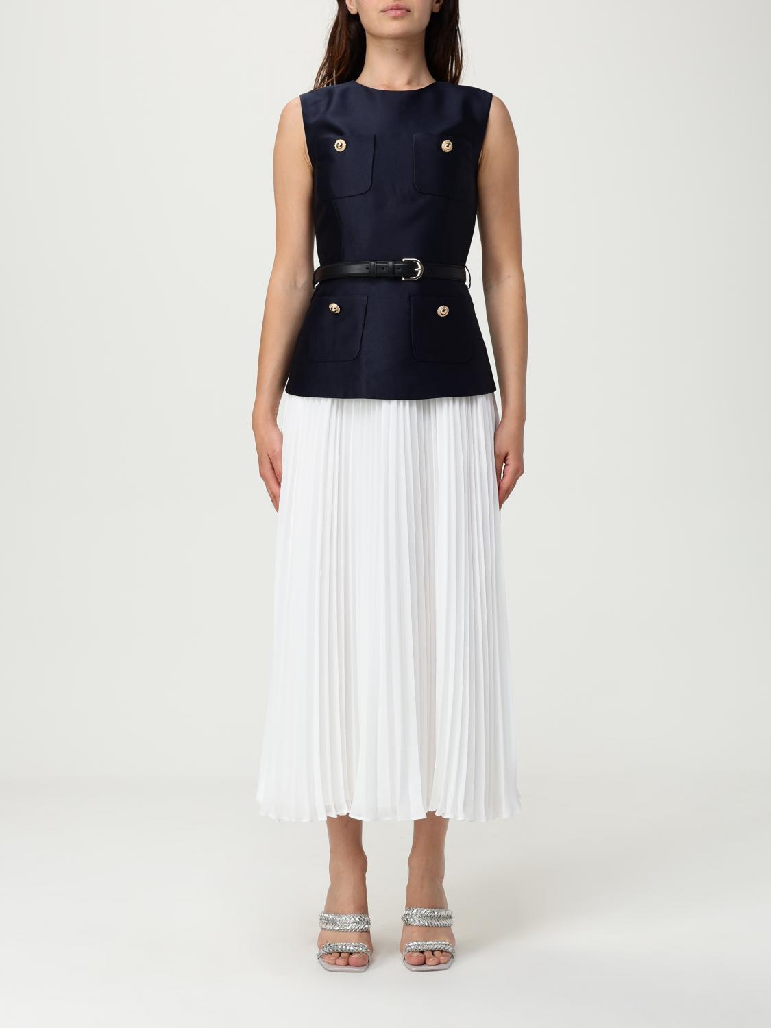 Self-portrait Womens Pleated Sleeveless Woven Midi Dress Blue In Multi