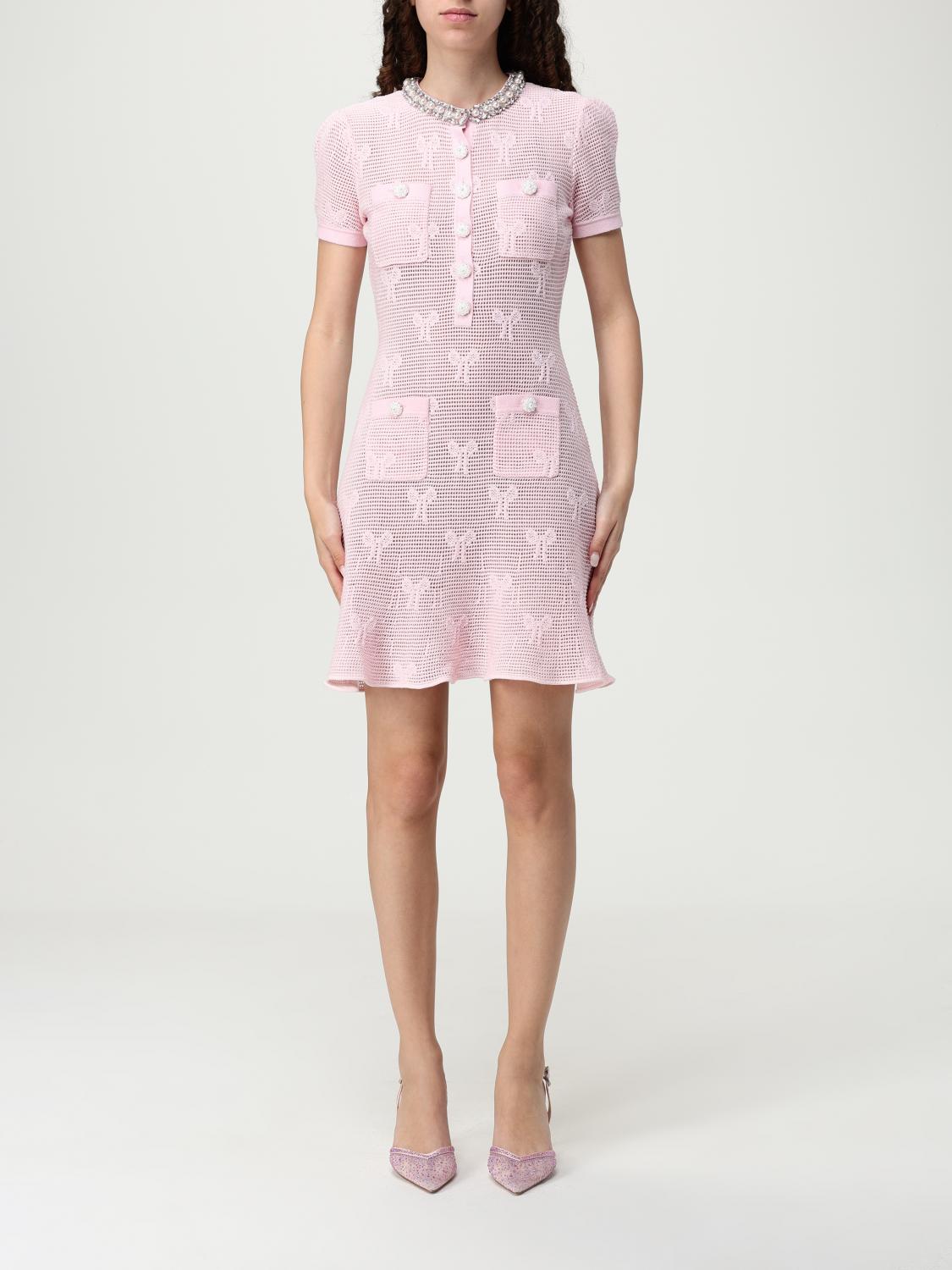 Self-portrait Self Portrait Women Pink Bow Crochet Crystal Mini Dress In Pink