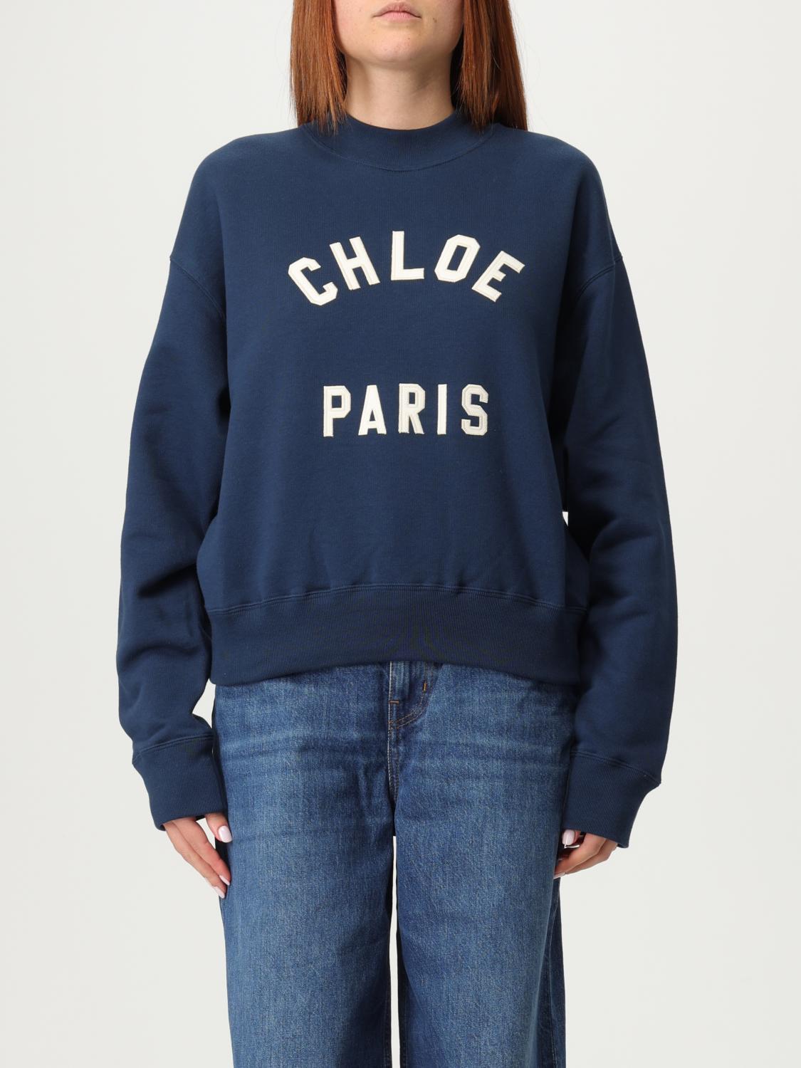 Chloé Cropped Round Neck Sweatshirt Clothing In Blue