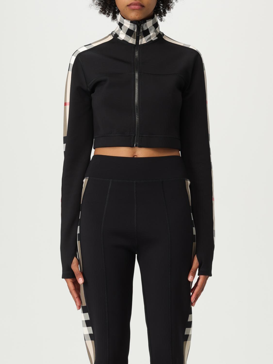 Burberry Cynthia Check Print Tech Crop Top In Black
