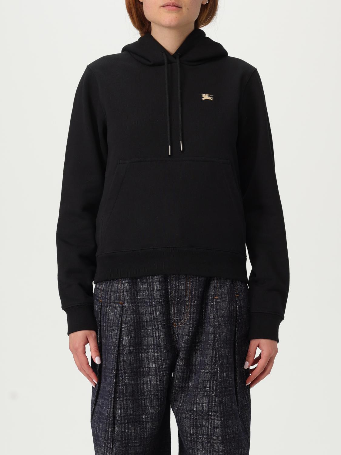 Burberry Cotton Sweatshirt With Drawstring Hood And Front Pocket In Black
