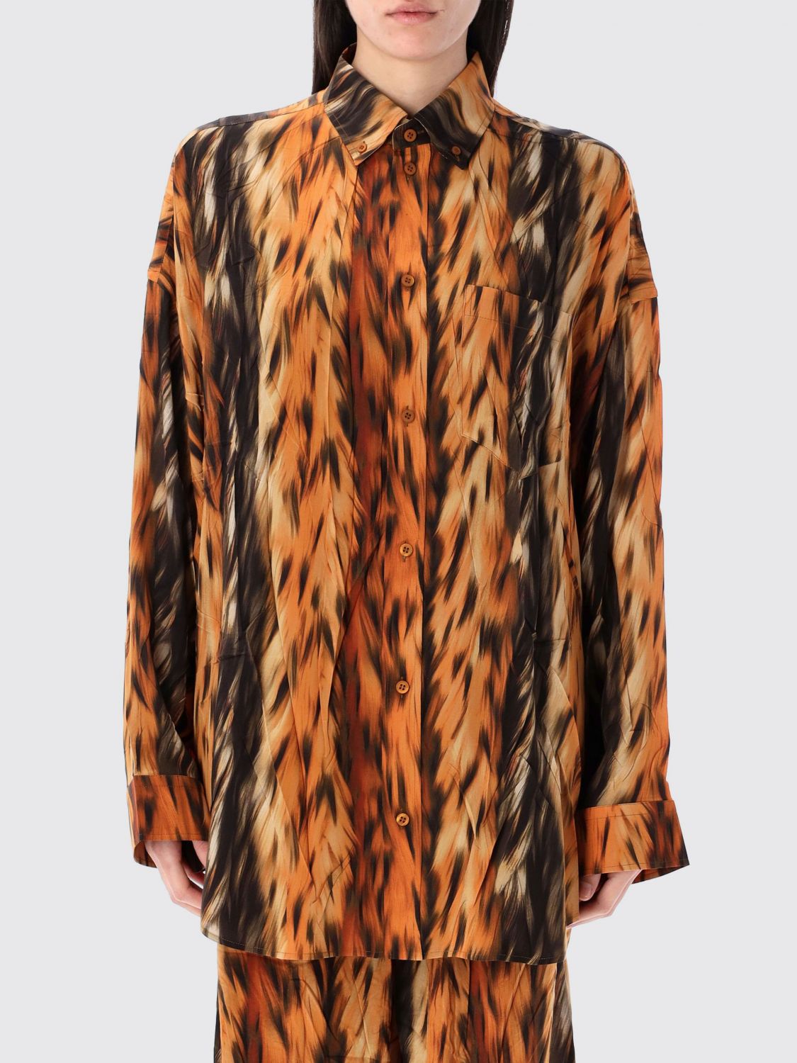 Balenciaga Fur Print Cocoon Silk Crepe Blouse In Multi