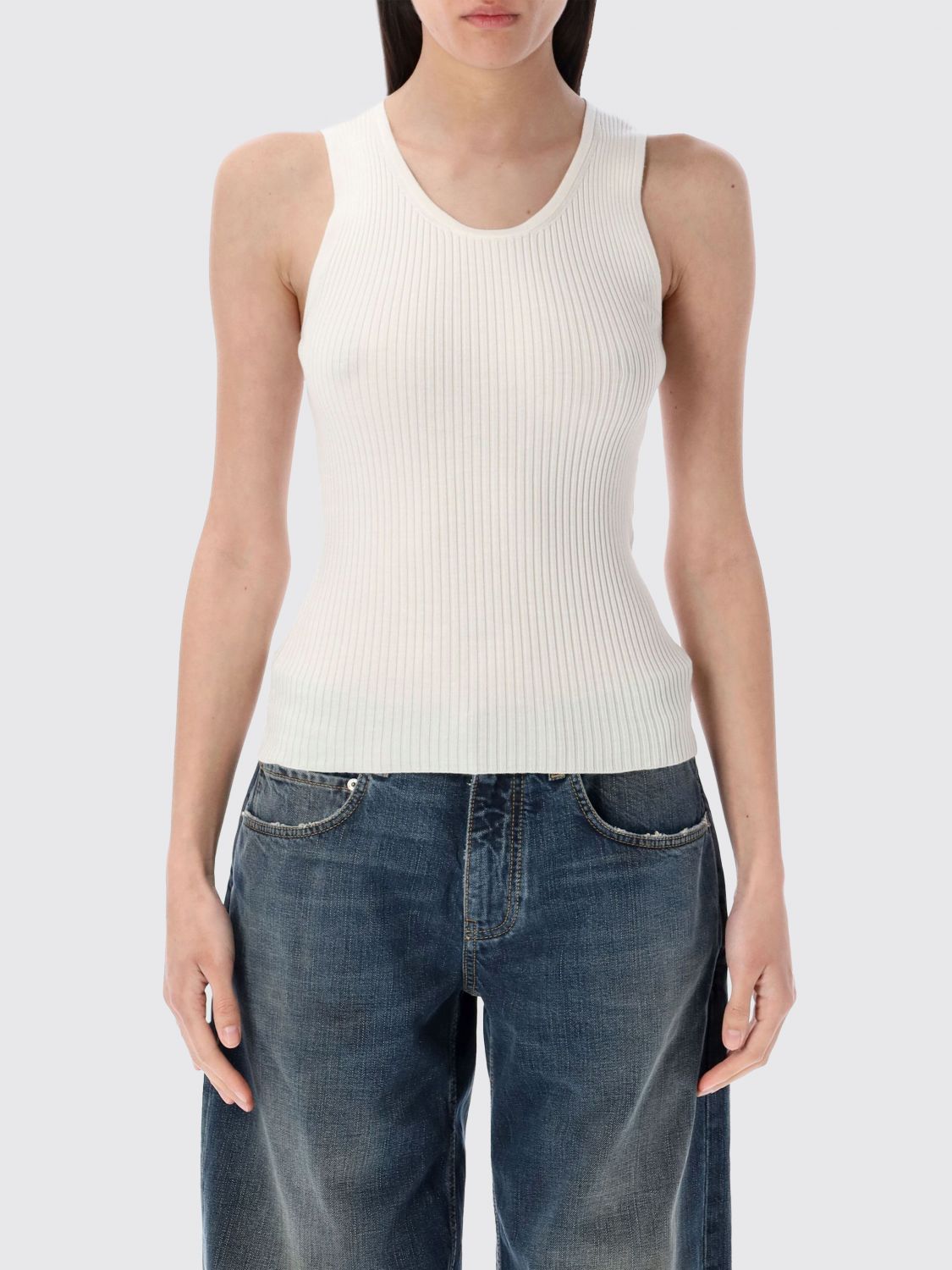 Balenciaga White Stretch Wool Blend Tank Top In White