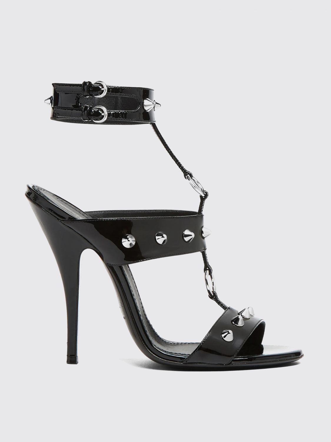 Dsquared2 High-gloss Black Sandals With Silver Stud Accents In Black