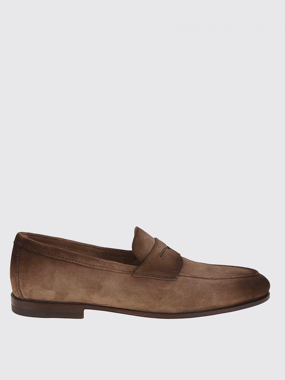 Santoni Suede Moccasins With Tapered Shape And Rubber Sole In Brown