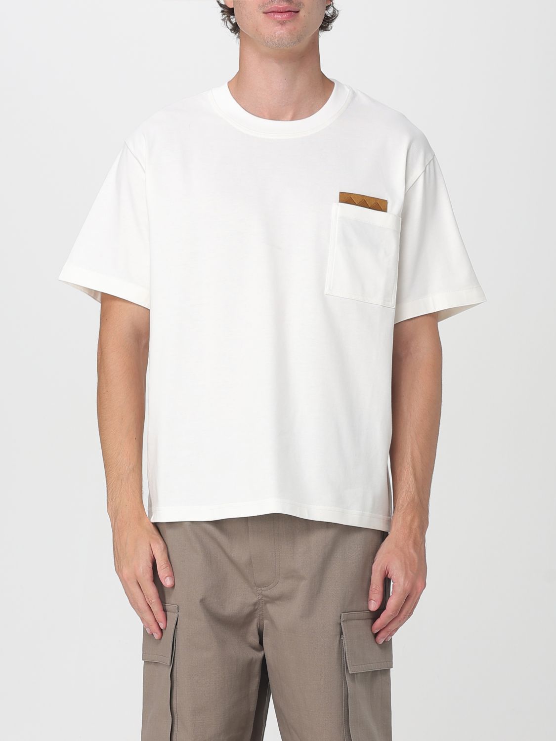 Bottega Veneta Pima Cotton T-shirt With Suede Patch In White