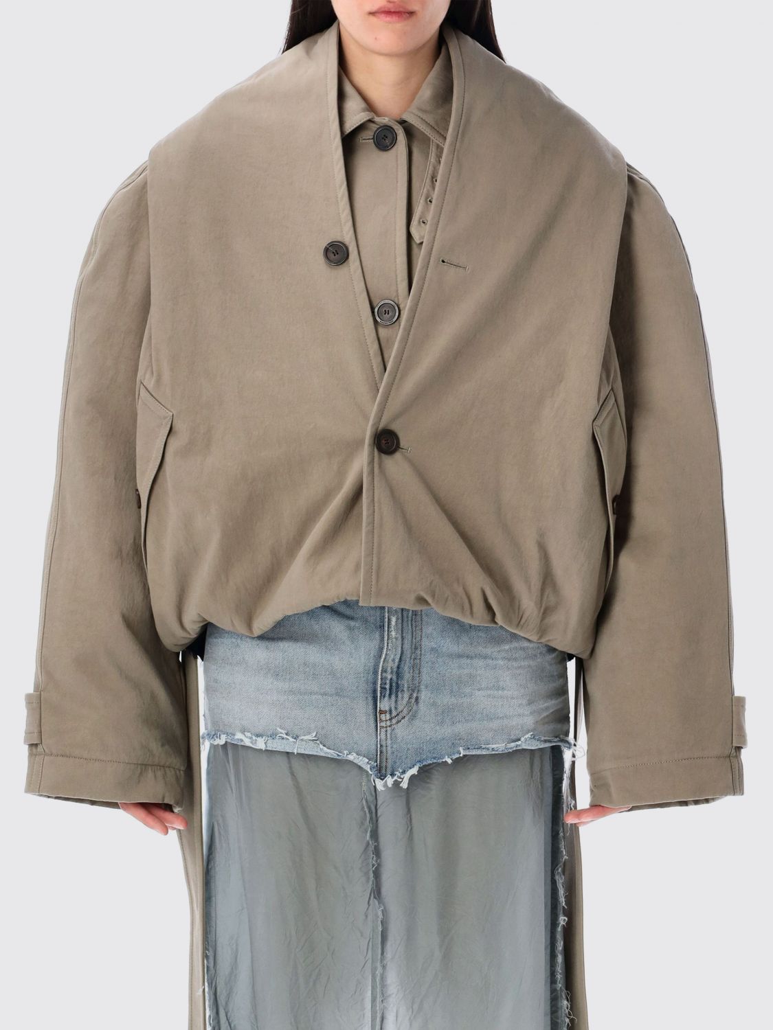 Balenciaga Flipped Hooded Trench Coat In Neutral