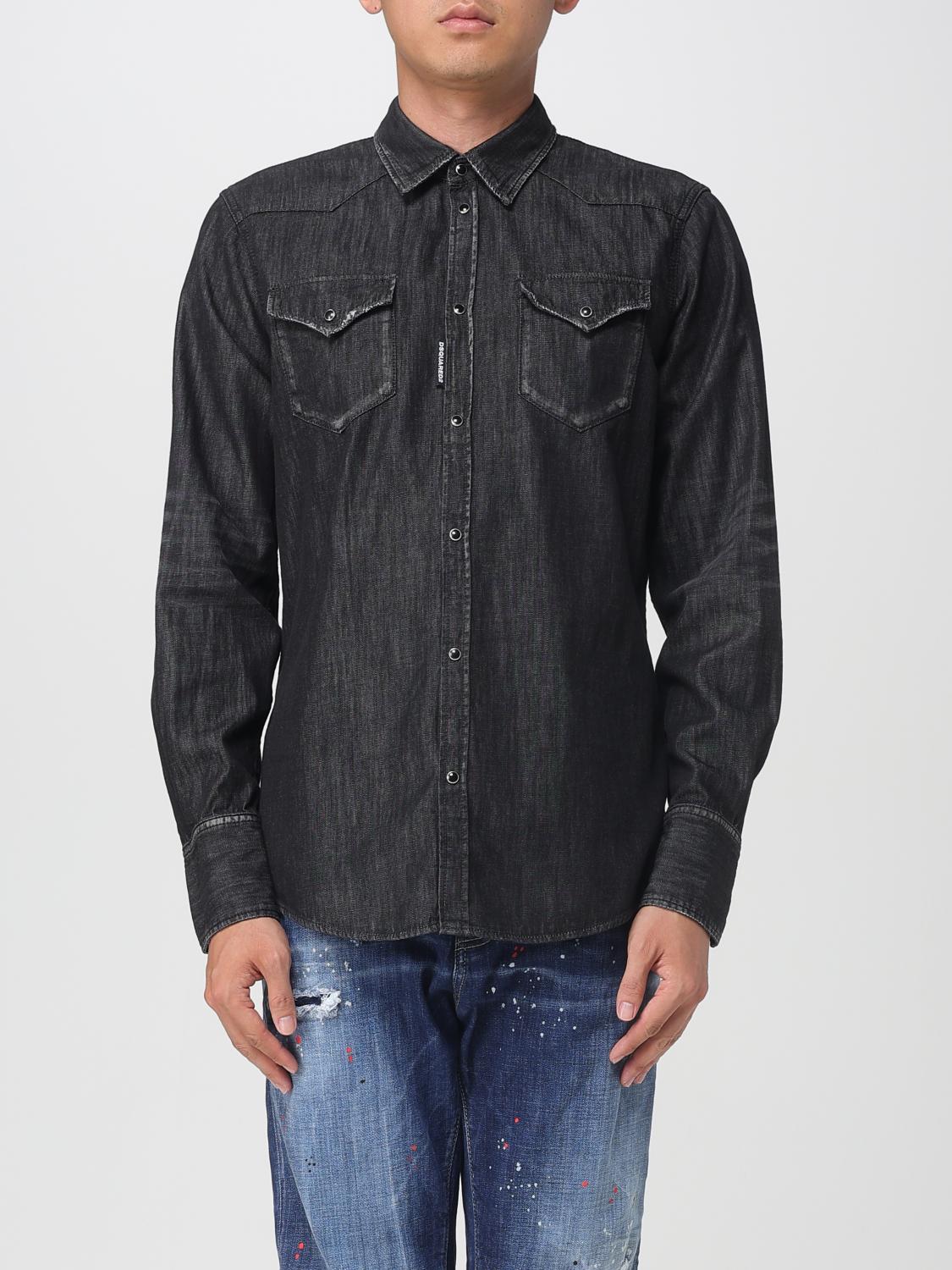 Dsquared2 Button-down Black Shirt With Textured Fabric In Black