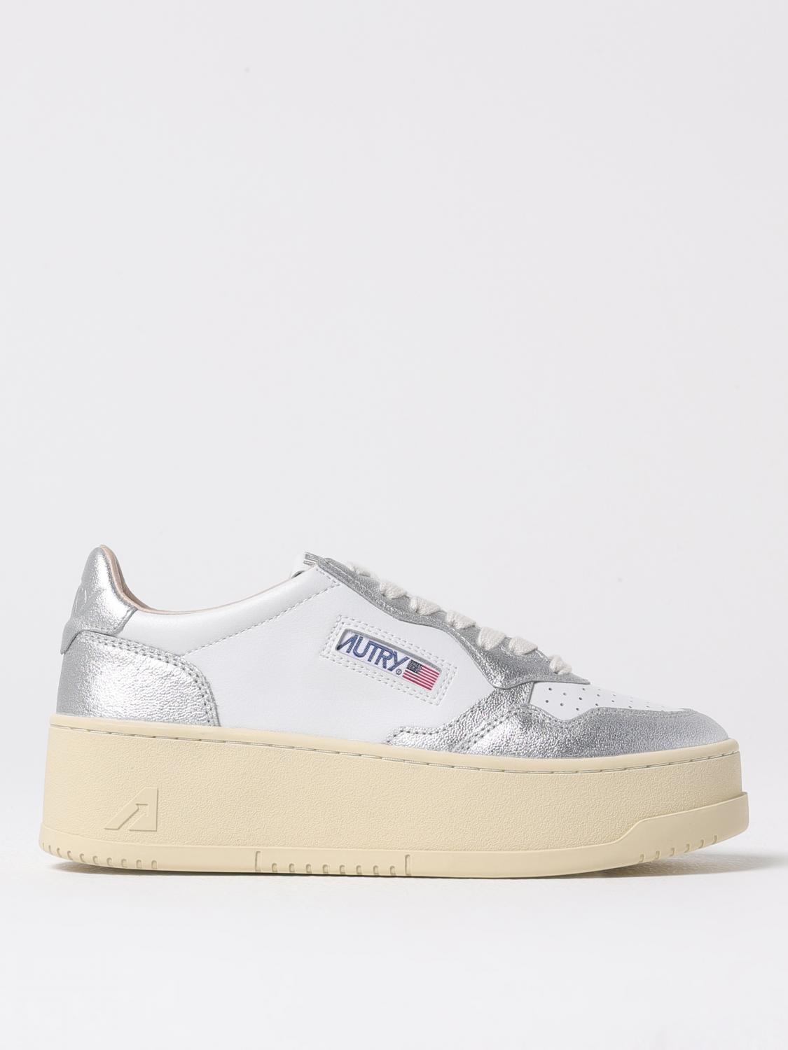 Autry Sneakers Platform Low In Pelle Bianca E Argento In Multi