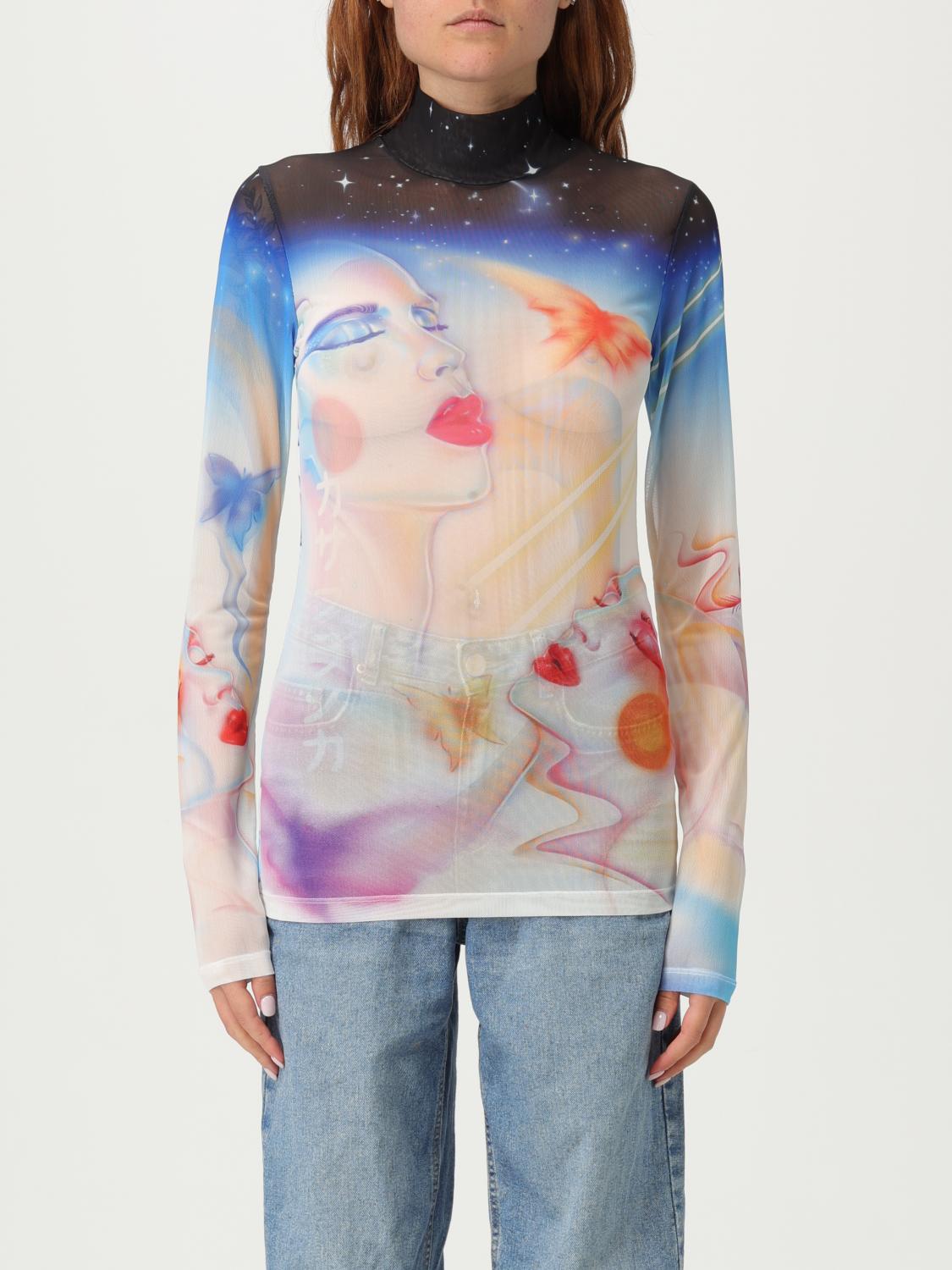 Casablanca Artistic Sleeve Print With Sheer High Neck In Multi