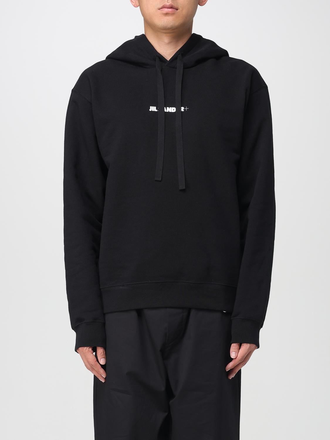 Jil Sander Relaxed Fit Black Cotton Hoodie With Logo Print In Black