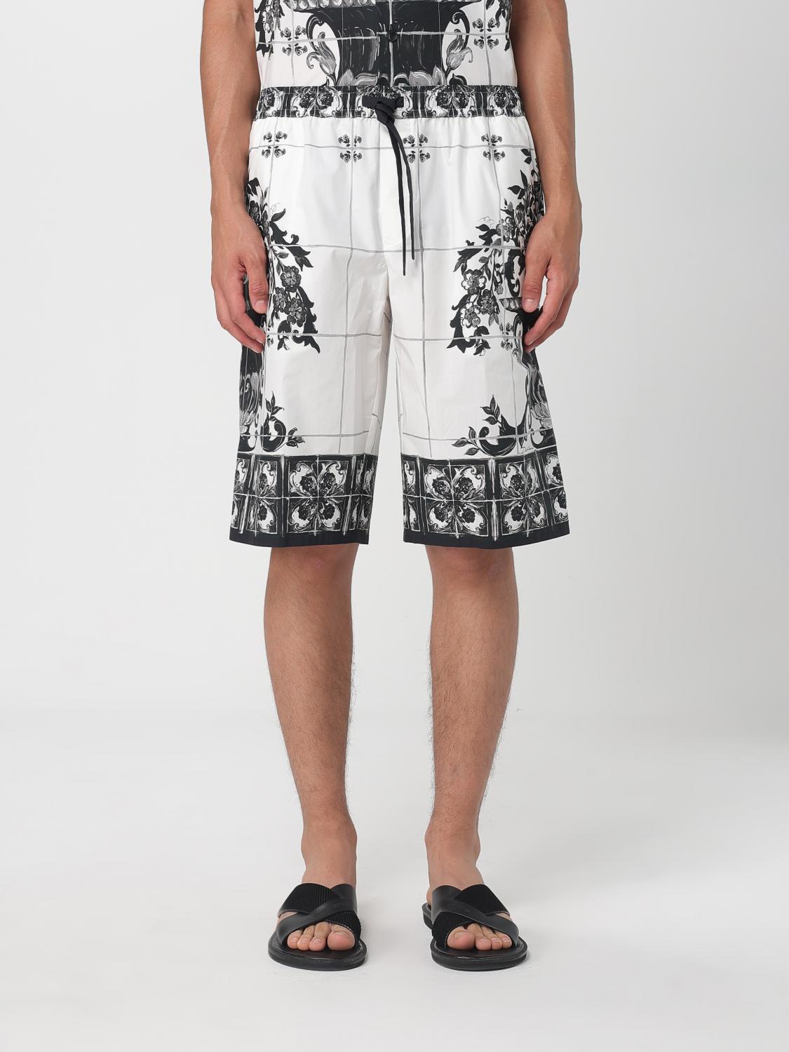 Dolce & Gabbana Monochrome Floral Elastic Waistband Knee Length Shorts In White