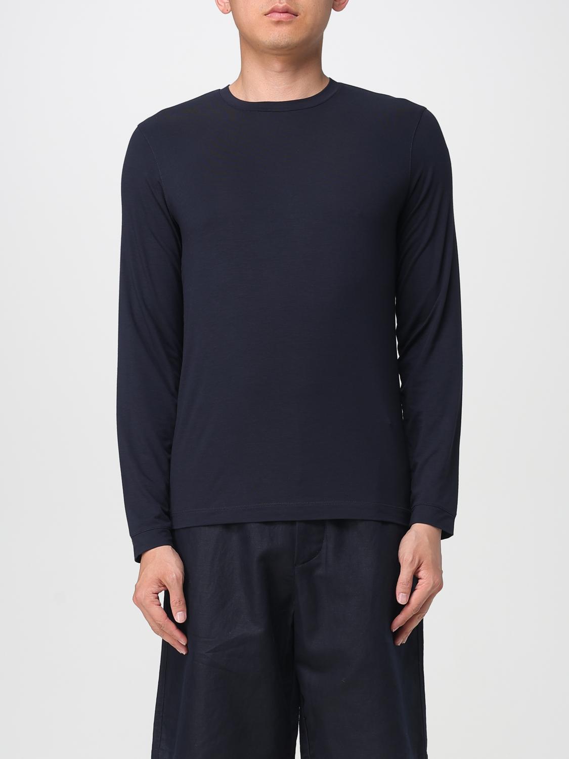 Giorgio Armani V-neck Ribbed Hem Stretch T-shirt In Blue