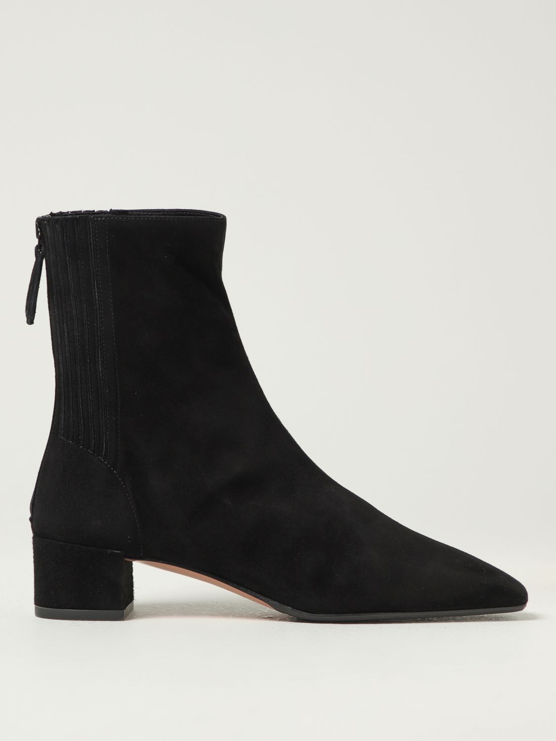 Aquazzura Pointed Toe Suede Ankle Boots With Block Heel In Black