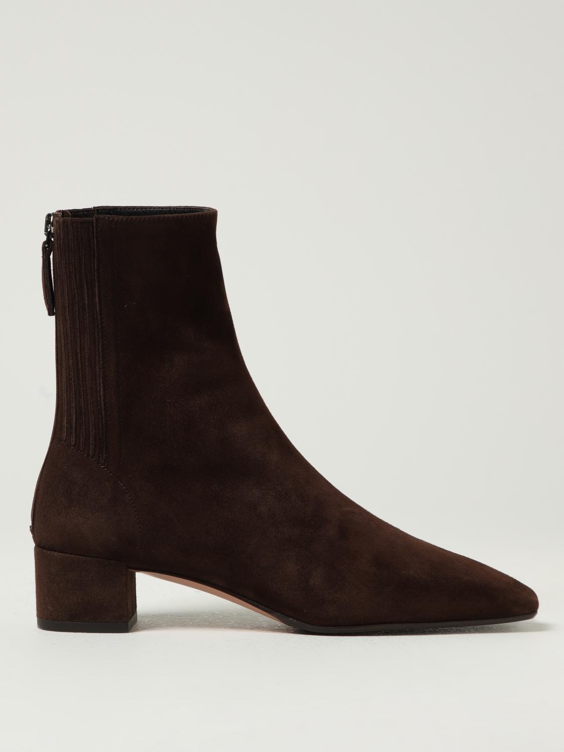 Aquazzura Pointed Toe Brown Suede Ankle Booties In Black