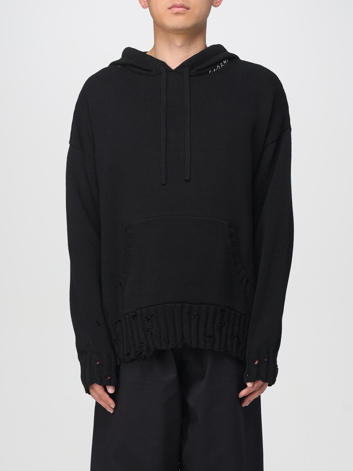 Marni Drawstring Distressed Knitted Hoodie In Black