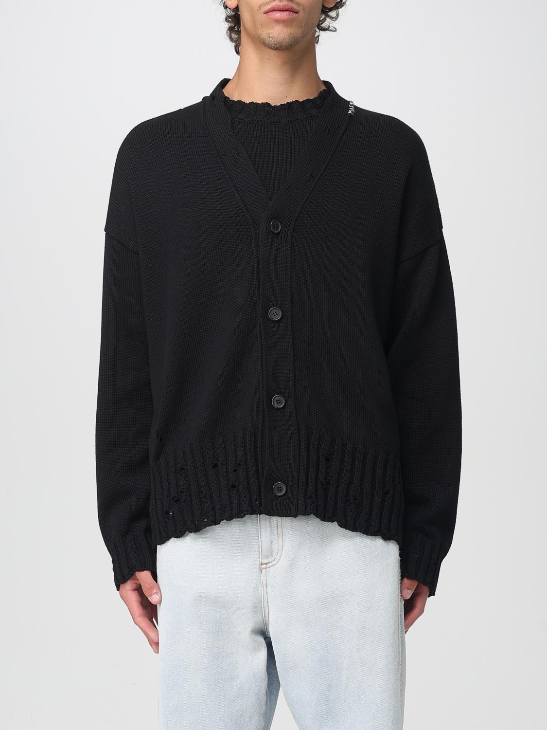 Marni Knitted Cardigan Distressed Long Sleeves Ribbed Hem In Black