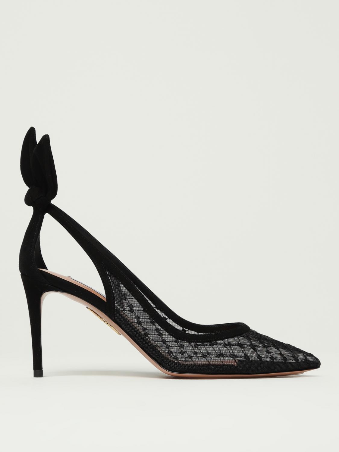 Aquazzura Bow Tie 105 Crystal Tulle Pointed-toe Flats In Black