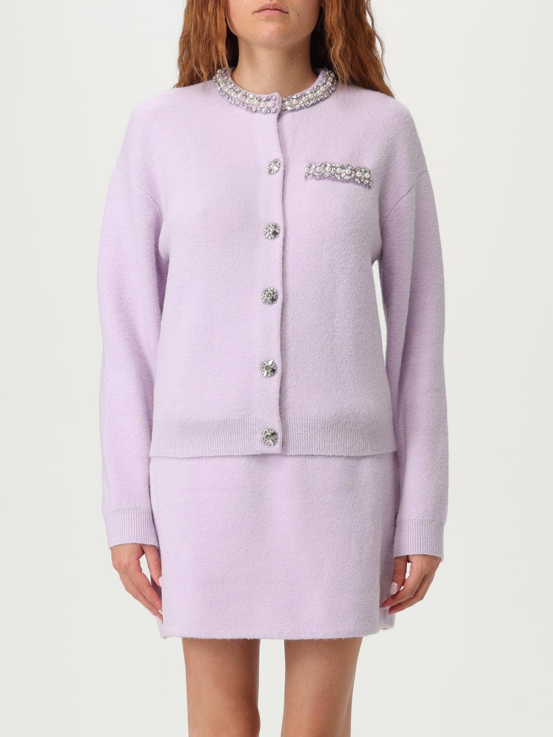 Self-portrait Lilac Crystal Trim Knit Cardigan In Purple
