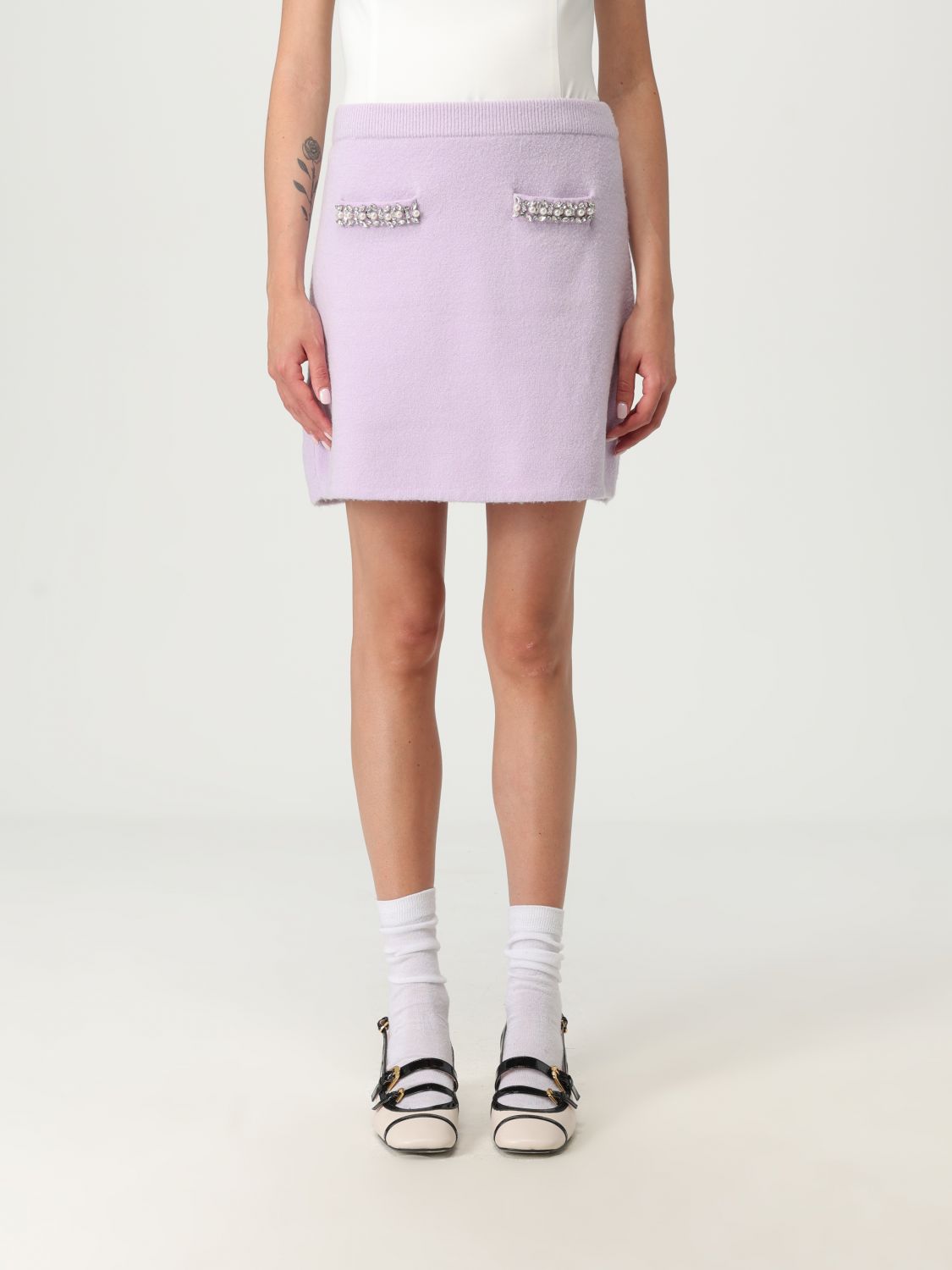 Self-portrait Self Portrait Lilac Stretch Viscose Blend Mini Skirt In Purple