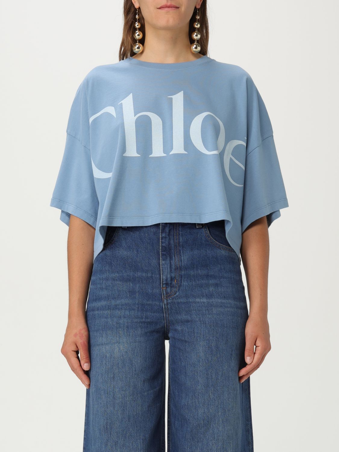 Chloé Oversize Signature Logo Crop Graphic T-shirt