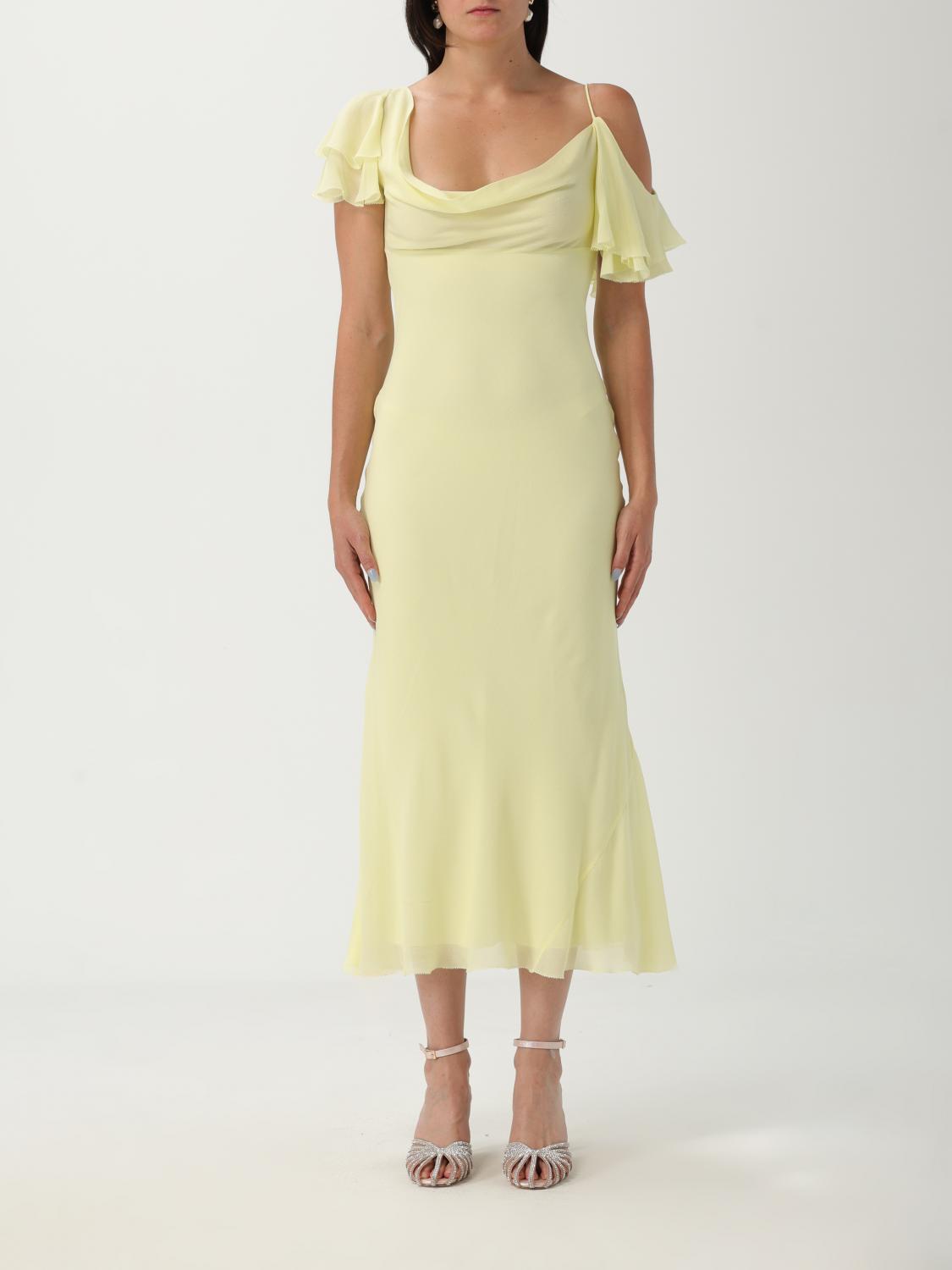 Self-portrait Light Yellow Ruffled Midi Dress With Draped Neckline In Yellow