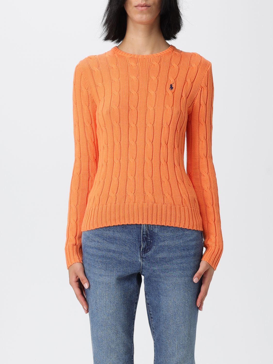 Polo Ralph Lauren Cable Knit Pullover With Ribbed Finish In Orange