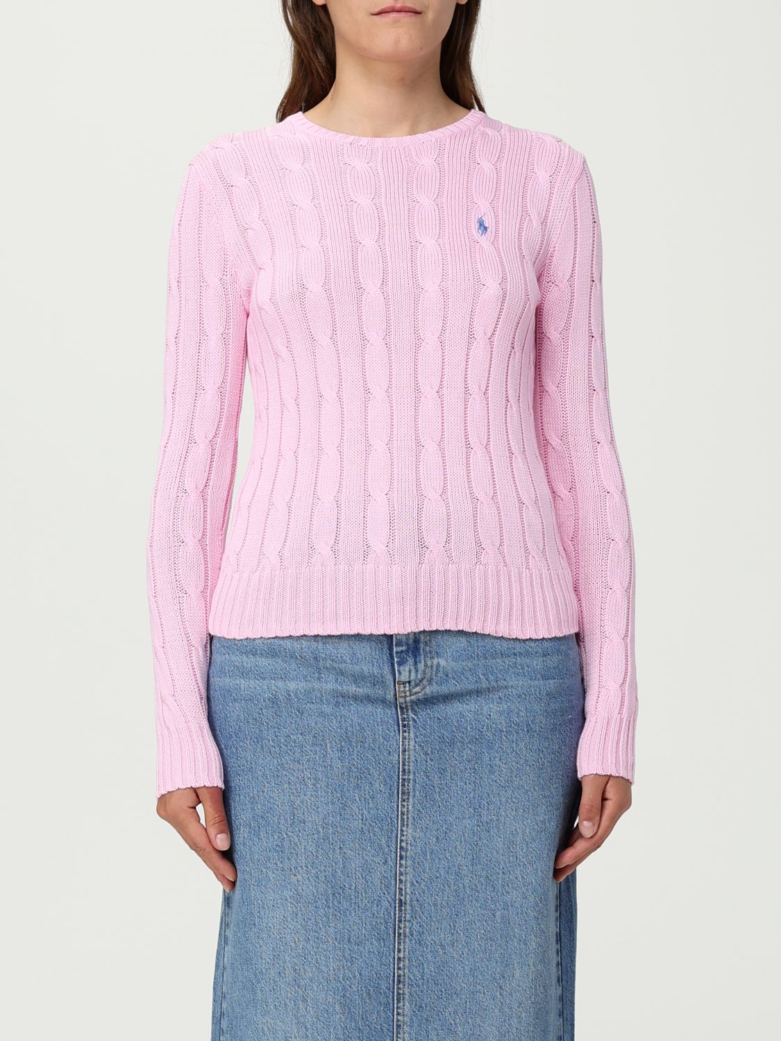 Polo Ralph Lauren Cable Knit Crew Neck Sweater Knitwear Rose In Pink
