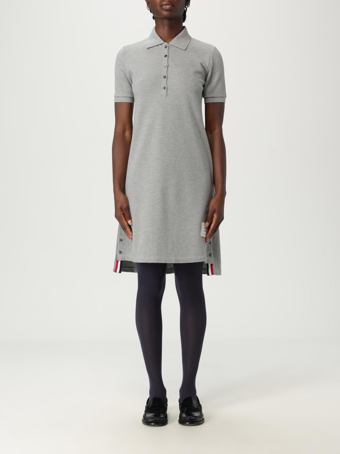 Thom Browne Button-fastening Stripe-detail Mini Dress In Gray