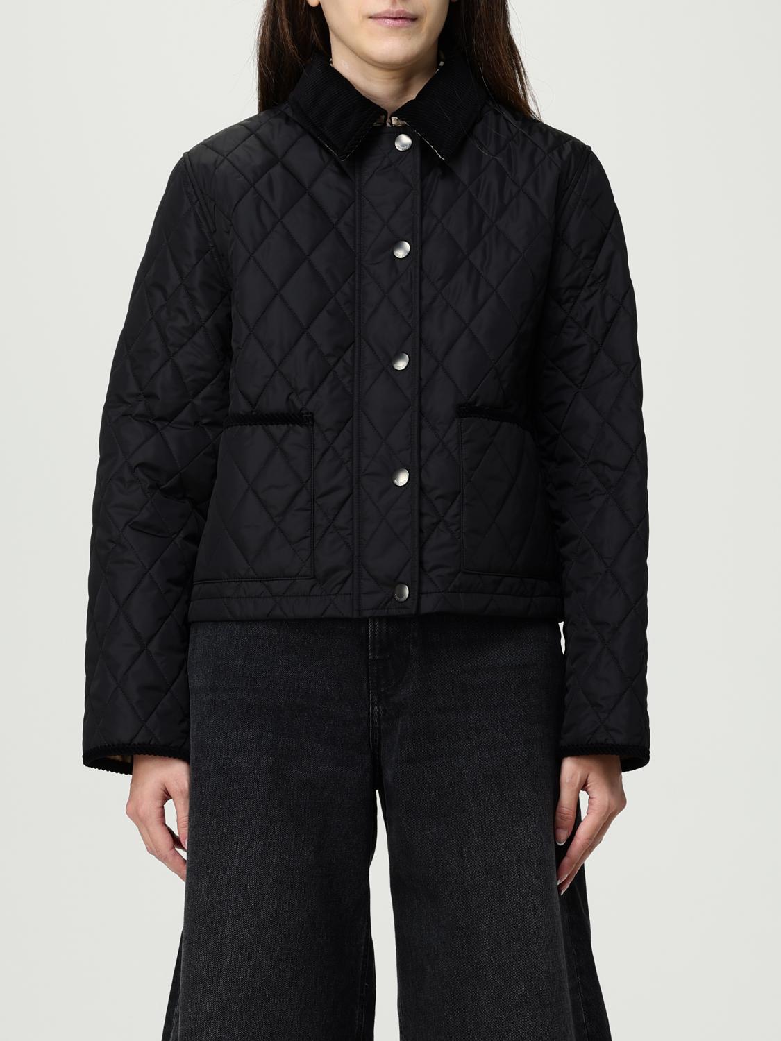 Burberry Oldham Black Quilted Jacket With Corduroy Collar In Tech Fabric Woman In Black
