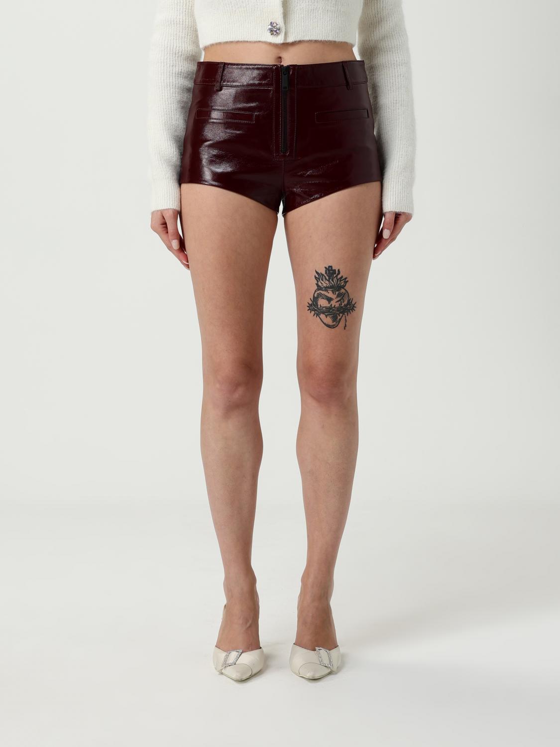 Self-portrait Leather Micro Shorts In Brown