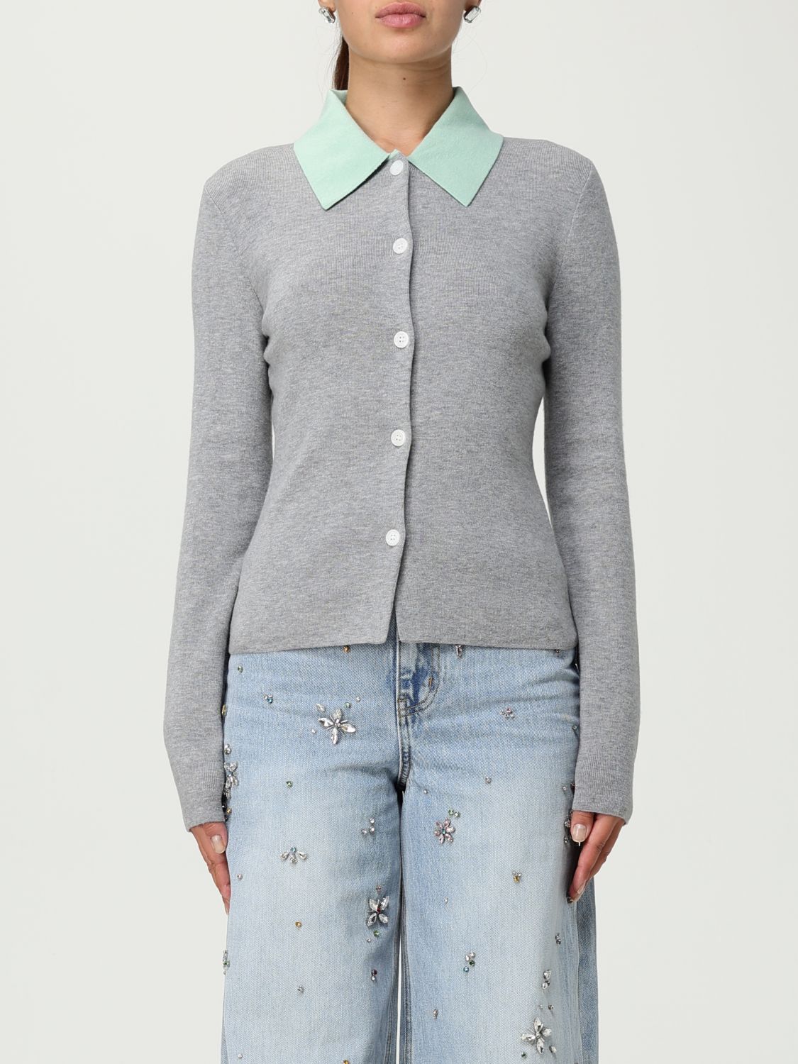 Self-portrait Buttoned Wool Cardigan In Gray