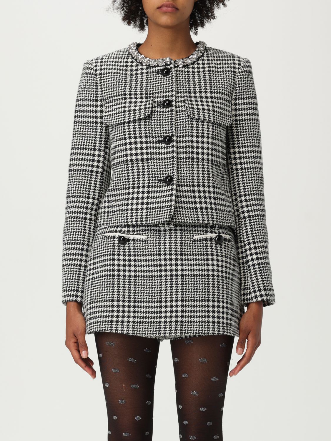 Self-portrait Wool Houndstooth Tailored Jacket Jackets Multicolor In Gray