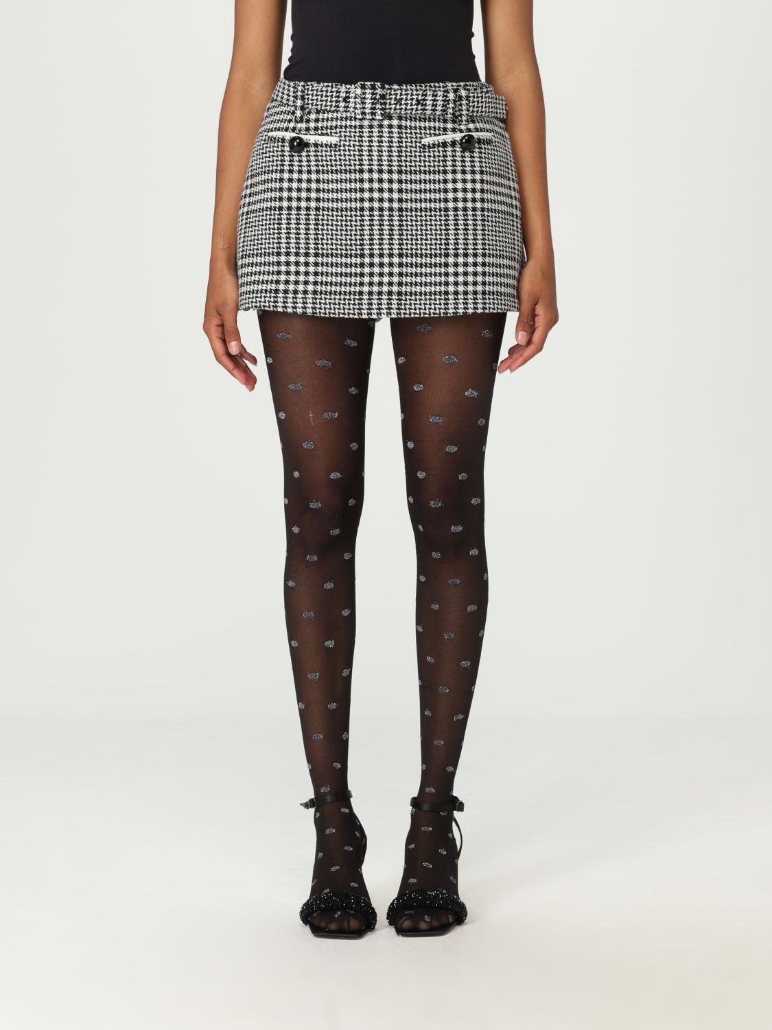 Self-portrait Houndstooth Wool Pants-skirt In Black