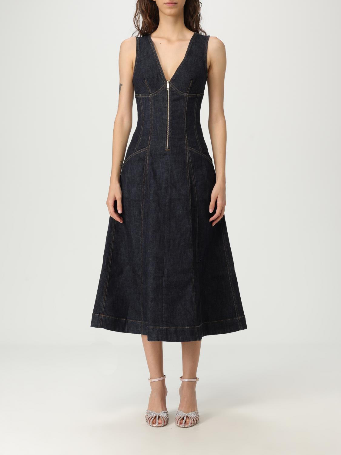 Self-portrait V-neck Denim Midi Dresses In Blue